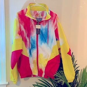Women’s Smoke Rise Tie Dye Zip Up Long Sleeve Wind Breaker Hoodie Large NWT